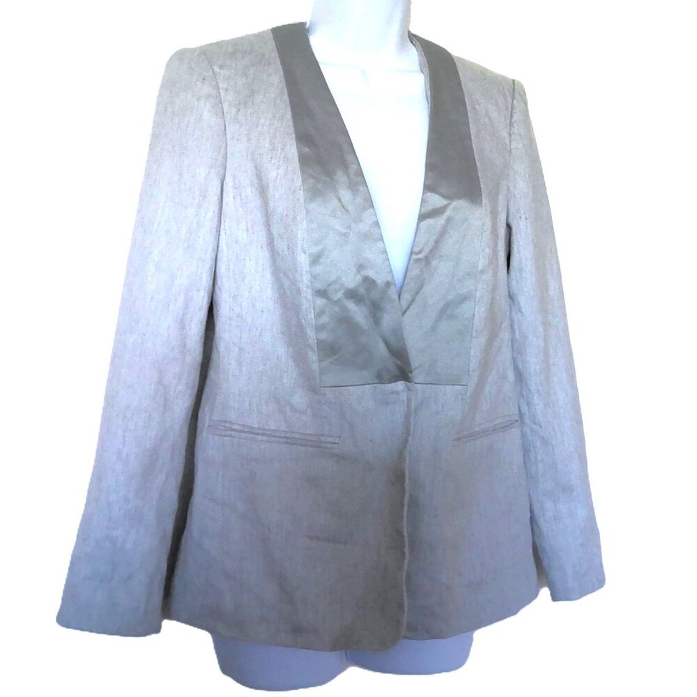 New Tailored Rebecca Taylor Blazer Jacket Light Blue Gray Denim & Satin NWT Sz 4